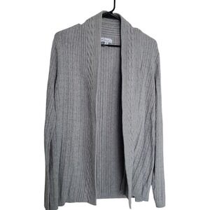 Kim Rogers Gray Open‎ Front Cable Knit Cardigan Sweater Lightweight Cotton SZ:M